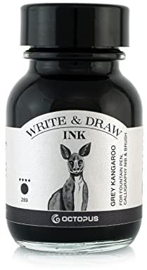 Octopus Write and Draw Ink 289 Grey Kangaroo Waterproof Ink for Writing and Drawing Calligraphy Ink Non-fading Drawing Ink for Fountain Pen Grey 50ml