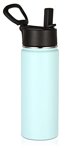 Volhoply Bouteille d'eau isotherme pour enfants de 532 ml en acier inoxydable avec couvercle à paille, large goulot réutilisable, double paroi sous vide pour boissons froides (brouillard, 1 lot)