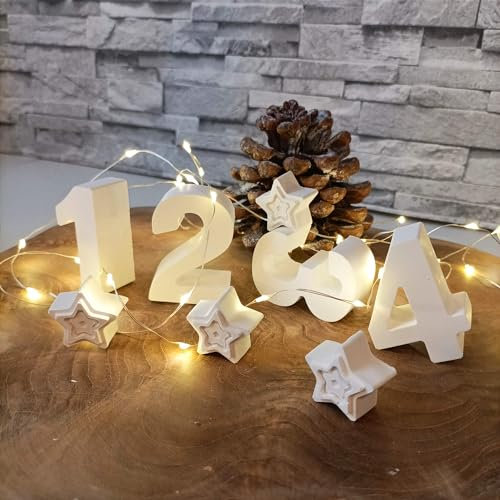 Tischdeko Advent - Adventsdeko - weiß - aus Raysin - Zahlen 4er-Set