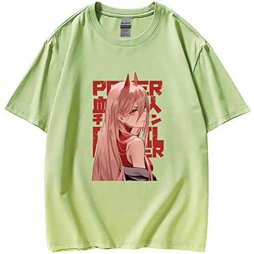 Kinsea T-Shirt for Men Short Sleeve Crewneck, Chainsaw Man Manga Power Print Tee Shirt Unisex, Gifts for Fans, 90S Vintage Tees Tops-Green||3XL