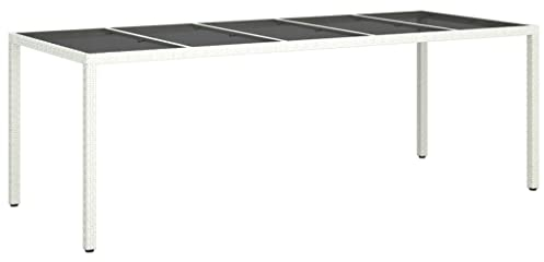 vidaXL Table de Jardin Blanc 250x100x75 cm résine tressée Verre trempé, Table d'extérieur, mobilier de Jardin, Meubles de Patio, Table de Patio