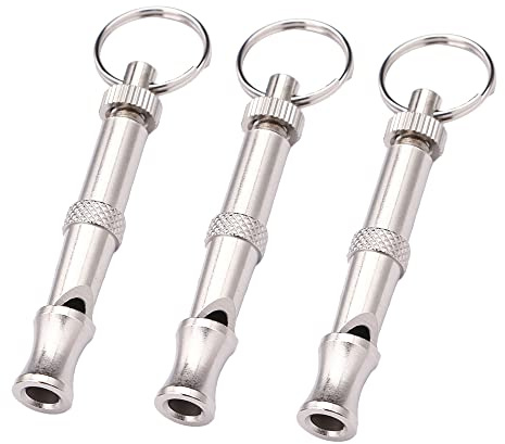 Leadigol 3 Pack Dog Metal Whistle with Key Chain, 5.5cm Adjustable Sound Supersonic Frequencies Sit Down Whistle, Make Dog Stop Barking Whistle Pet Supplies Behavior Training Tool