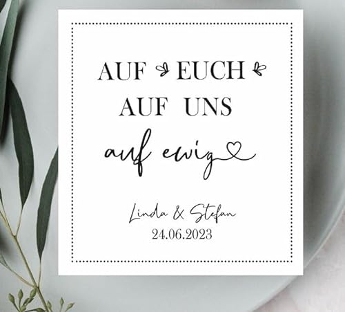 Servietten personalisiert Hochzeit AUF Uns Hochzeitsservietten in schwarz & weiß Tisch-Deko Hochzeit & Polterabend mit Namen von Braut & Bräutigam & Datum 60 Stück