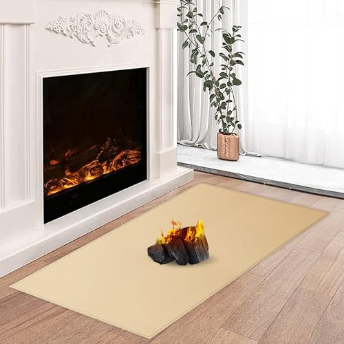 Tapis de foyer résistant au feu, 106,7 x 61 x 0,1 cm, tapis de cheminée ignifuge pour poêle à bois, cheminée, intérieur et extérieur, protège les sols et les tapis contre les étincelles, kaki