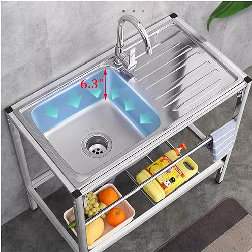 Lavello da cucina con gocciolatoio, profondità 16 cm, con gocciolatoio, autoportante, in acciaio inox, per esterni, giardino, lavandino, lavandino, lavandino, lavandino, lavandino
