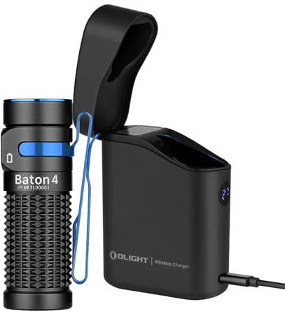 OLIGHT EDC Baton 4 Premium Taschenlampe | Leistung 1300 Lumen | Kabelloses Ladegerät im Lieferumfang enthalten | Akkulaufzeit 190 Tage (schwarz)