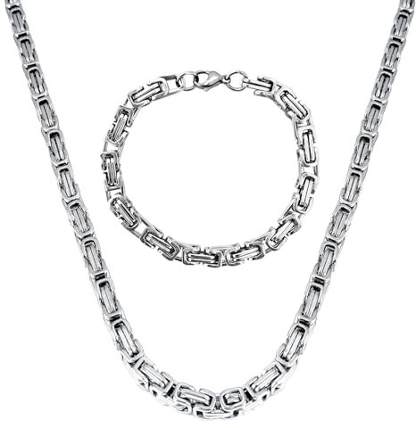 Uwiyo Königskette, Silber Edelstahl Halskette Armband für Herren, 4/5/6/7/8mm breit Königskette Halskette Armband Hip Hop Punk Schmuck für Herren, 51/56/61/66cm Länge (Silber-7mm, 61)