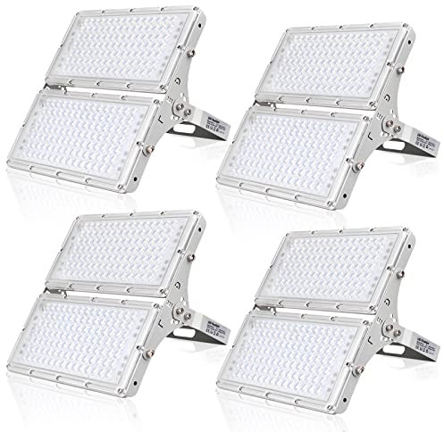wowspeed 200W LED Strahler Außen 4 Stücke, 20000LM Superhell Strahler Außen, 6000K Kaltweiße Led Scheinwerfer, IP66 Wasserdicht Flutlicht,Aussenstrahler für Garten, Garage, Sportplatz