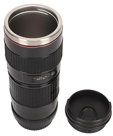 Wifehelper Camera Lens Coffee Mug, Unique Camera Lens Coffee Mug Stainless Steel Lens Mug, Travel Coffee Cup for Men Women with Multiuse Pen Holder for Photography Enthusiasts (Black)