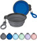 Heouvo Collapsible Dog Bowls with Bottle Carrier, 2 Pack Travel Dog Water Bowl with Upgraded Carabiner, One-piece Molded Rim No Fall Off or Crack (Gray/Navy Blue, Small(Pack of 2))