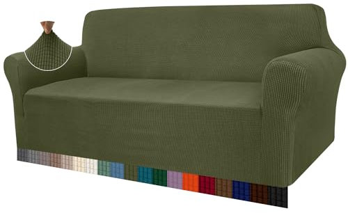 Granbest High Stretch Sofabezug Moderne Sofaüberwurf Jacquard Elastische Sofahusse für Wohnzimmer Protector für Hunde Haustiere (3 Sitzer, Avocado Grün)