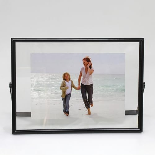 LEEMASING Schwebender Bilderrahmen, Metall, Glas, Tischplatte, Schreibtisch-Display für 17,8 x 12,7 cm große Fotos (schwarz)