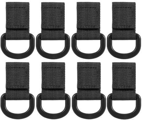 Peminkoo 8 x Taktische Multifunktions-Nylon-Molle-Gurtbänder, D-Ringe, Karabiner, magisches Klebeband, Schlüsselanhänger, Rucksack, Haken, MOLLE-Schnalle (Black)