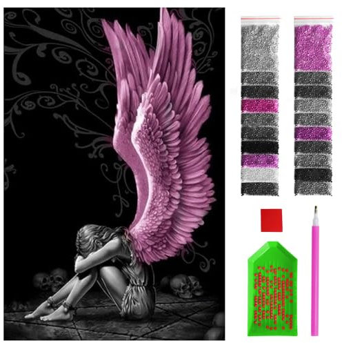ARTULIO Diamond Painting Set - Engel mit rosa Flügeln - 40x60 cm - Groß XXL - 5D Diamant Painting Bilder DIY, Diamond Painting Erwachsene