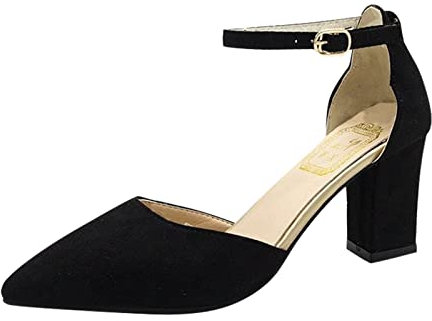 Escarpins élégants pour femme avec bride à la cheville - Escarpins à boucle - Talon bloc - Escarpins à lanières - Talons hauts - Chaussures de danse carrées - Chaussures de mariage - Escarpins de