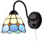 Tiffany Wandleuchte mit dimmbarem Schalter, Industrial Vintage Schwanenhals Wandleuchte mit Plug in Cord, Seeblaue Buntglasschirm Wandleuchte, Perfekt für Schlafzimmer, Wohnzimmer