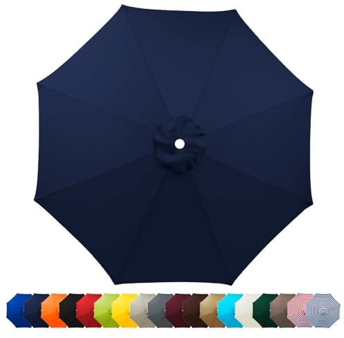 HonunGron Auvent De Remplacement Pour Parasol 2M/2.3M/2.5M/2.7M/3M,Dessus De Parapluie De Remplacement pour 6 Ribs/8 Ribs, UV 50+ Toile de Rechange pour Parasol De Jardin (2m-6ribs,Bleu Marine)