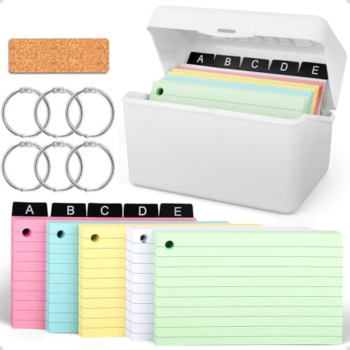 LONHCHI 263 Karteikasten Weiß, 15 x 9,5 x 8,5 cm Karteikarten, Moderationskarten Vokabelheft Karteikarten Box, Unterwegs Matching Lernen Notizen Karteikartenbox für Schulbedarf Büro Zuhause