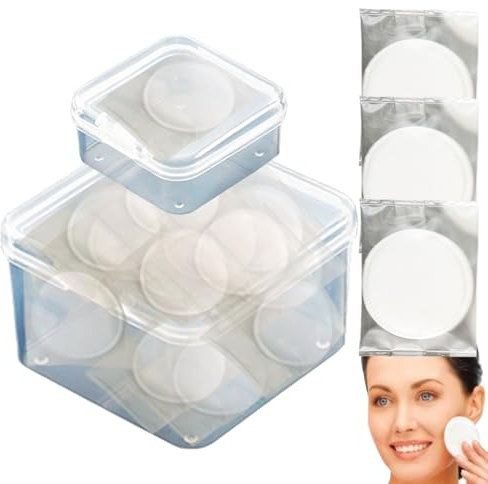 Lot de 50 tampons démaquillants emballés individuellement avec 2 boîtes de rangement de voyage ; tampons en coton portables de voyage – Parfait pour le visage, les lèvres, les yeux, les ongles, le