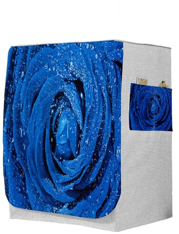 Odot 3D Waschmaschinenabdeckung Staubdicht Sonnenschutz für Frontlader-Waschmaschine Staubdichte Abdeckung Tumble Waschmaschine Trocknerschutz (Blaue Rose,L-Kapazität 10,5-12kg)