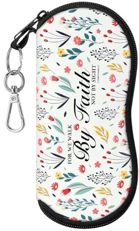 MoKo Astuccio per Occhiali da Sole, Custodia Portatile a Cerniera di Neoprene Morbido con Clip da Cintura, per Occhiali, Montature, Cosmetici, Chiavi, Penne, Schede, ECC, Bianco & Fiore