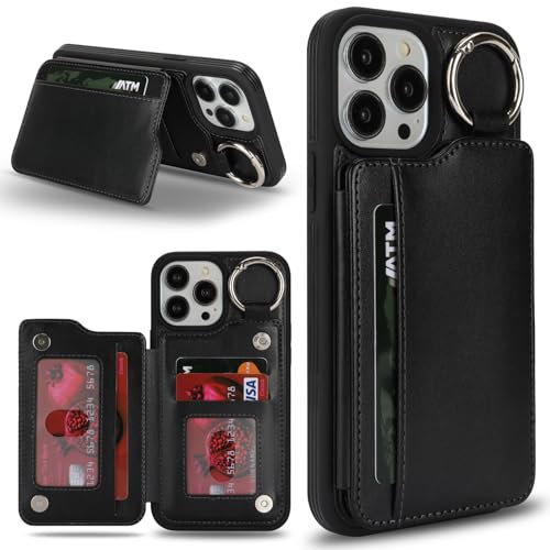 Havaya Coque pour iPhone 14 Pro Max avec Porte Carte Etui für iPhone 14 Pro Max avec Mousqueton Porte clé Portefeuille Homme Cuir Housse - Noir