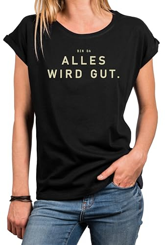 MAKAYA Damen Shirt mit Spruch Lustige Geschenke für Mütter Frauen Top Alles Wird Gut Muttertag Kolleginnen Mama Schwarz XXXL