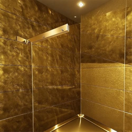 Fixed Glass Shower Panel Glass to Wall Support Bar, Frameless Shower Glass Clamp L Shape Stabilizer Mounting Bracket, No-Drill-in-Glass (Gold, Left)