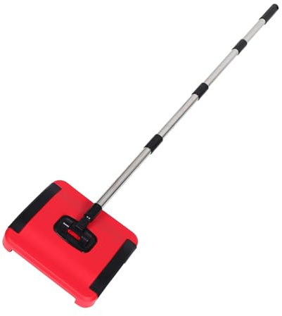 MOBUTOFU Manual Carpet Sweeper, Hand Push Floor Cleaner for Home, Red | Rotating Brush Rolls, PP and Stainless Steel Build, Quiet Non Electric Cleaning for PET Hair and Dust