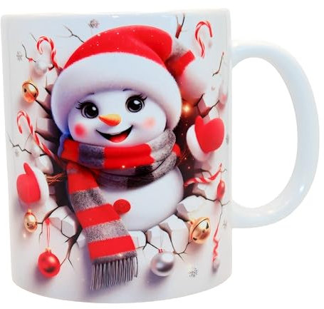 Shopi Zone Weihnachtstasse aus Keramik, Schneemann mit Weihnachts-Zubehör, ein Hauch festlicher Magie zu Weihnachten, einzigartige Tassen für unvergessliche Momente