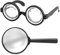 HDGSAFD 1 Stück Runde Brille Und 1 Stück Acryl-Lupe, Lustige Brille, Handlupe, Rollenspiel-Requisiten
