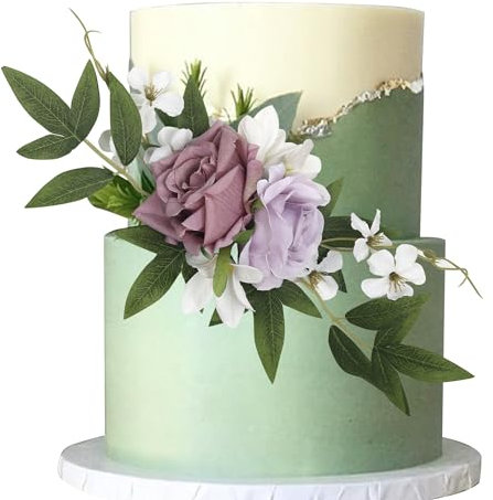 Xsstarmi 1 Pack Assembled Artificial Flower Cake Topper Purple Rose Flower Artificial Leaves Cake Pick Decoration for DIY Wedding Bithday Valentine's Day Party Cake Decorations Supplies