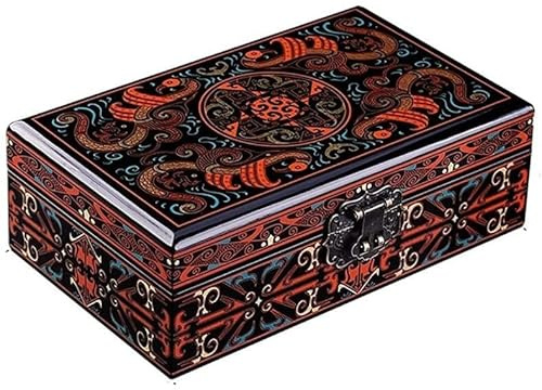 MRKU Retro Chinese lacquer Jewelry box classical large-capacity Jewelry box wooden lacquer box Chinese style portable gift box multi-functional storage box