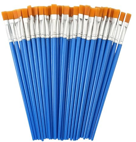 50PCS Nylon Pinceaux Peinture Acrylique Nylon Plats 8 mm Plastique Pinceaux Aquarelle Lavable et Réutilisable pour Peinture Acrylique, Peinture à l'huile, Aquarelle, pour Artistes et Débutants (Blue)