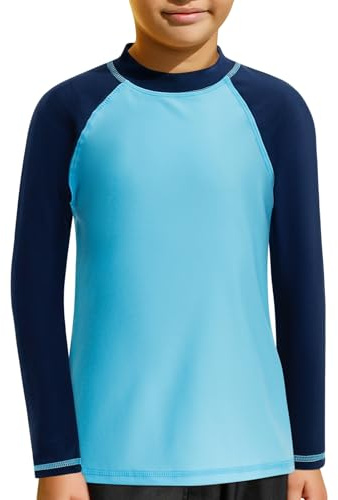 MASOCIO Boys Rash Vest Kids Swim Top Long Sleeve UV Sun Protection Rash Guard 6 Childrens Swimwear Swimming Shirts Suit Age 5 Years Blue Navy Blue