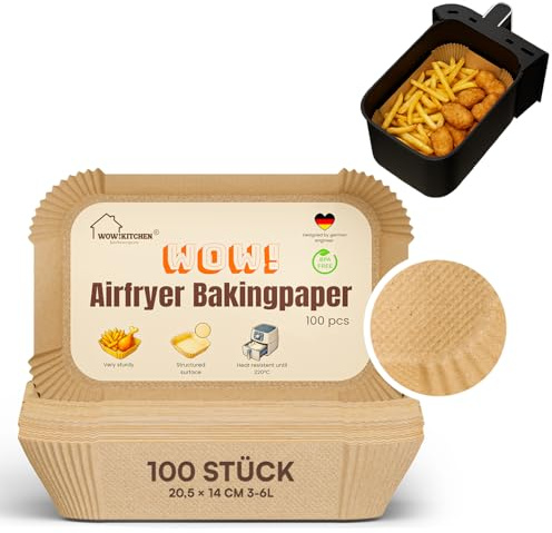 100 Stück Backpapier für Heißluftfritteuse Ninja Dual, Doppelkammer, extra stabil strukturierte Oberfläche, Kompatibel mit Ninja AF300EU, AF400EU, SL400EU, AF500EU und Airfryer mit rechteckigem Korb