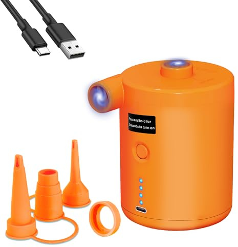 Electric Pump for Inflatables, Rechargeable Airbed Pump with Fast Inflating/Deflating, 4000mAh Battery Blow Up Bed Pump with 3 Nozzles for Paddling Pool, Airbed, Mattress,Swimming Pool(Orange)