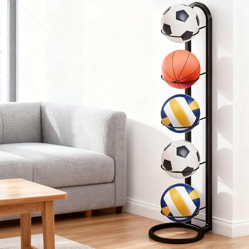 WEFHEF Supporto per palline a 5 livelli, verticale, rimovibile, in metallo, per pallacanestro
