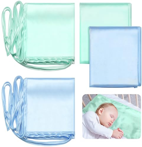 Hosuly 2 Pcs Satin Bassinet Sheets for Baby Silk Soft,Green and Blue | Satin Crib Sheets For Baby Silky Feel For Infant,silk Sheets For Baby Hair Elastic Fitted Design Breathable Gentle On Skin