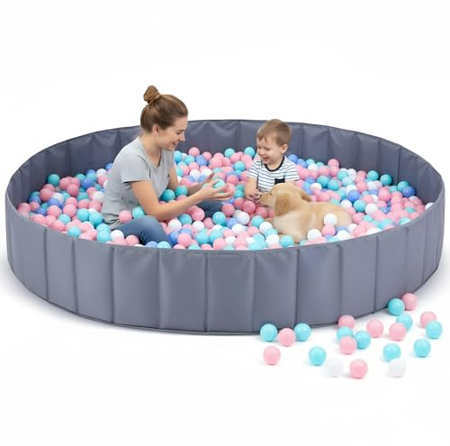 Burbell 72x12 Extra Large Kids Ball Pool, Foldable Family Play Pit, Grey