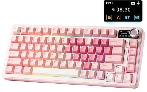 YUNZII B75 PRO MAX 75% Mechanical Keyboard (Pink, Milk V2 Switch) | QMK/VIA, Wireless Keyboard with Screen and Knob, Custom Hot Swap, Gasket Mount, Creamy Switches, RGB for Gaming/Win/Mac
