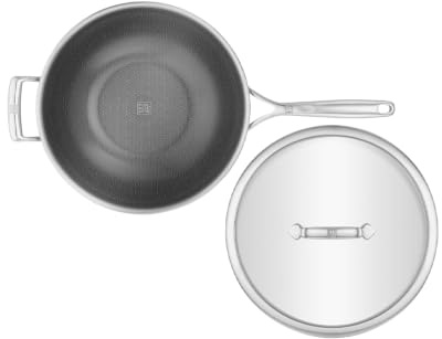 ZWILLING Peak Wok 30 cm, Edelstahl, Antihaft-Wabenbeschichtung, Besonders kratzfest, Glasdeckel, Alle Herdarten, Induktionsgeeignet, Silber-Schwarz