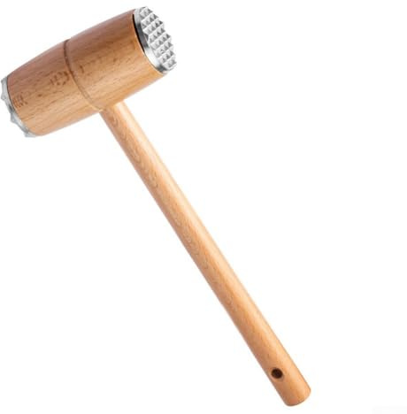 Opatiny Meat Tenderizer Hammer with Beech Wood Handle, Double-Sided Aluminum Alloy Head for Steak Beef Chicken, 25.5x9.3cm