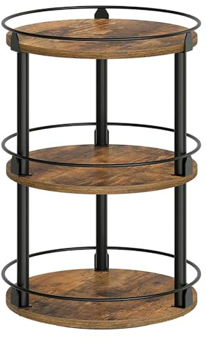 Porta Spezie Per Cucina Salva Spazio,Portaspezie Girevole ,a Tre Piani Multifunzione, Con Asta Di Sicurezza Anti-Caduta, Adatto Per Cucina, Tavolo Da Pranzo e Vanity, Colore Marrone Vintage e Nero