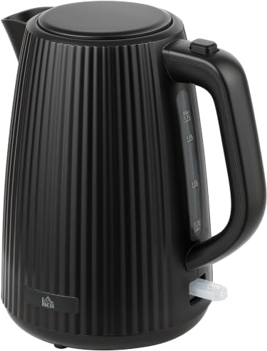 HOMCOM Wasserkocher 1,7 Liter 360° Basis Schnellkochfunktion Schwarz | Kalkfilter, Trockengehschutz Abschaltautomatik, 2200 W Kettle
