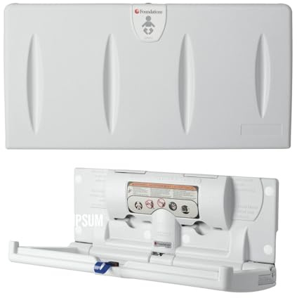 Foundations Classic Horizontal Baby Changing Station w/EZ Mount Backer Plate, Wall Mounted, One Handed Adjustable Safety Strap & Liner Dispenser, Gray (100-EH-BP)