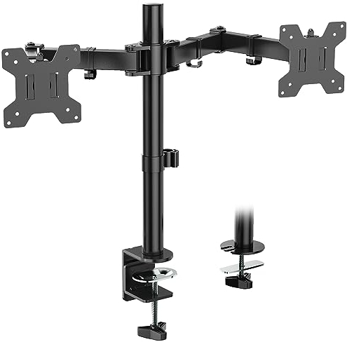 WALI Dual Monitor Arms for 13-27 Inch Screen, Ergonomic Dual Monitor Stand with Tilt Swivel Rotate, Adjustable Articulating Double Monitors Arm, Holds Up to 10 kg, VESA 75 & 100mm, Black(M002)