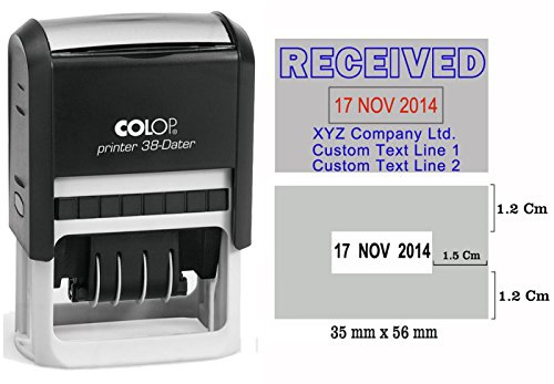 Selbstfarb Colop P - 38 - Dater Stempel Benutzerdefinierte Text Mit Datum Business Stempel Buro Stationar - Blauer Text Mit Rotem Datum