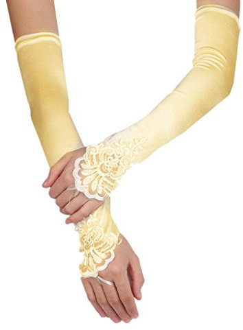 DreamHigh Satin Spitze Fingerlose Ellenbogen Länge Hochzeit/Party/Abend Handschuhe, Champagner, Einheitsgröße