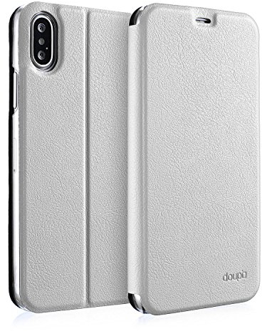 doupi Flip Case für iPhone XS MAX (6,5 Zoll), Deluxe Schutz Hülle mit Magnetischem Verschluss Cover Klappbar Book Style Handyhülle Aufstellbar Ständer, weiß